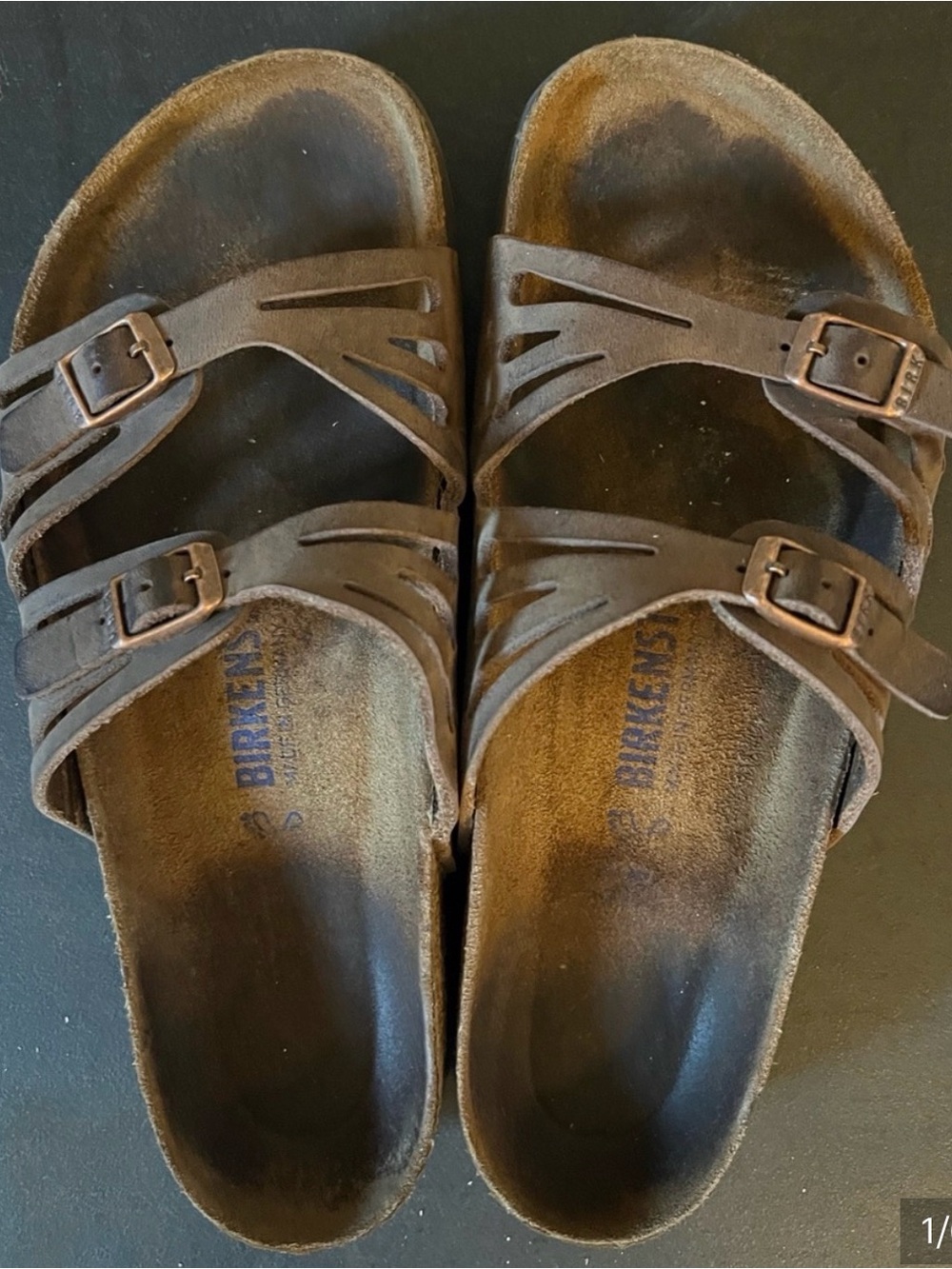 Birkenstock Women's Dark Brown Suede Two-Strap Sandals